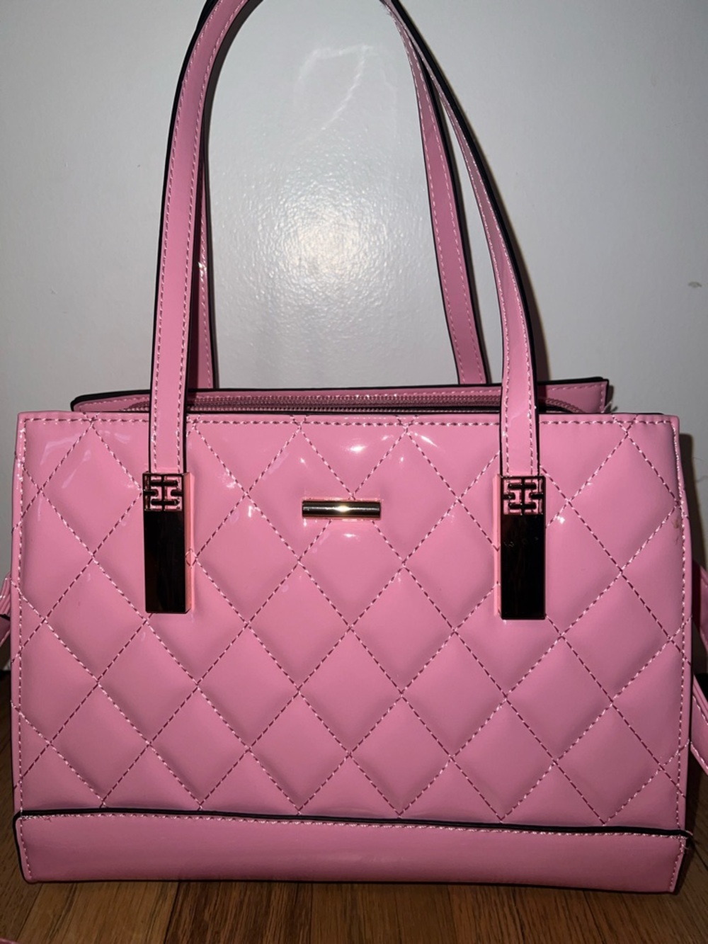 Quilted Pink Tote Handbag with Detachable Strap - Picture 2 of 8